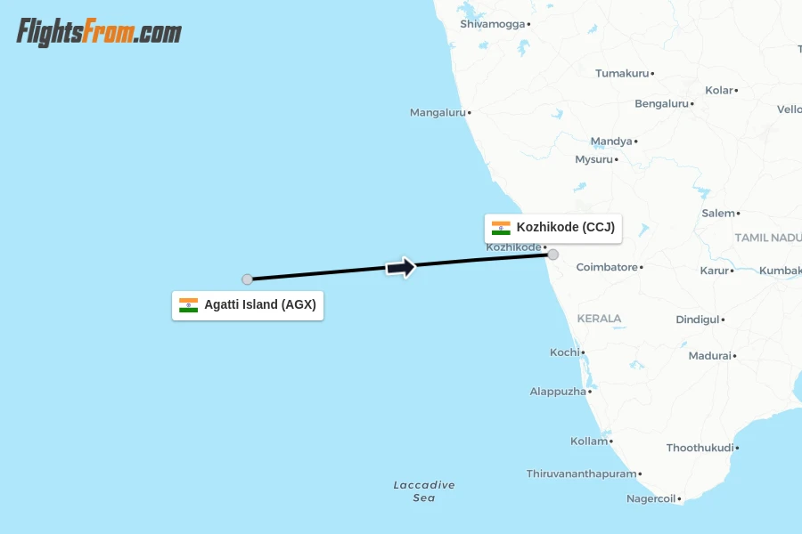Flights from Agatti Island to Kozhikode route map