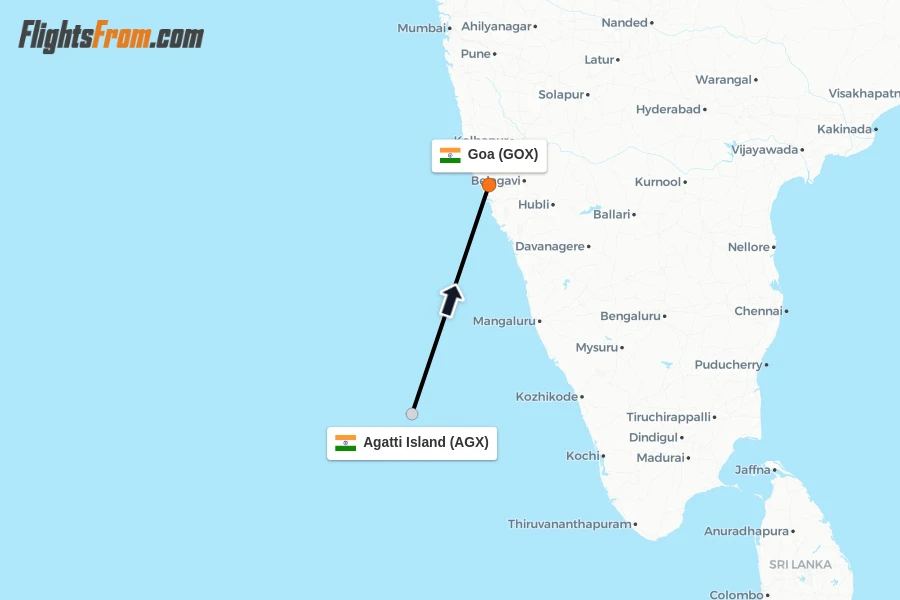 Flights from Agatti Island to Goa route map