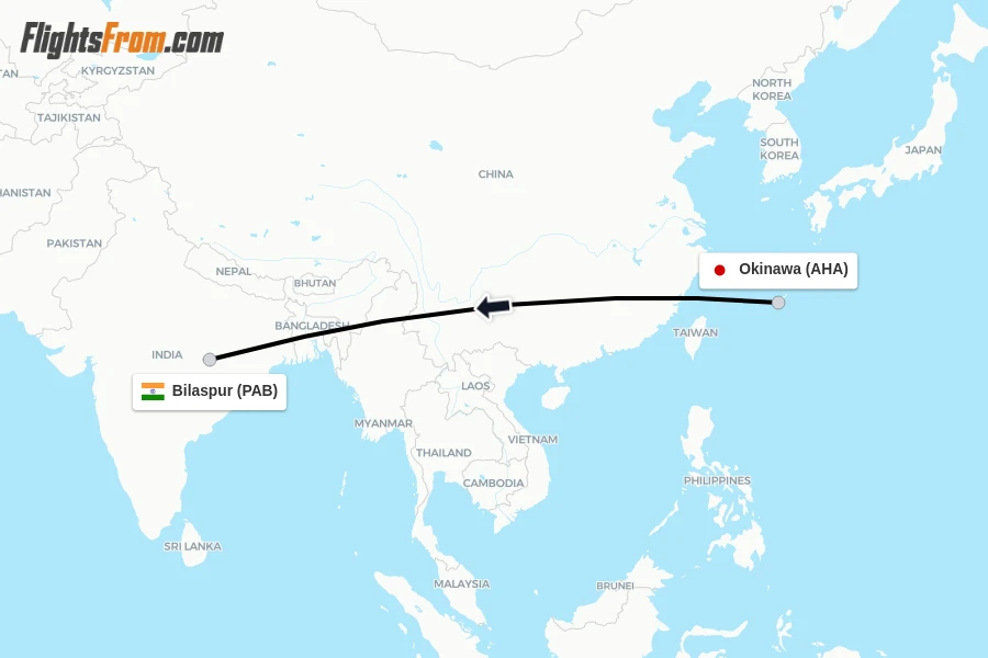 Flights from Okinawa to Bilaspur route map