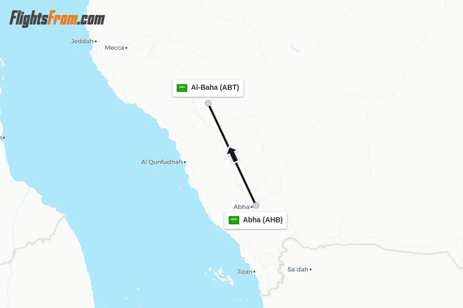 Flights from Abha to Al-Baha route map