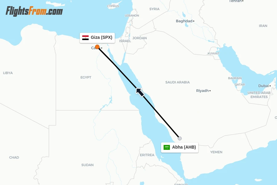 Flights from Abha to Giza route map