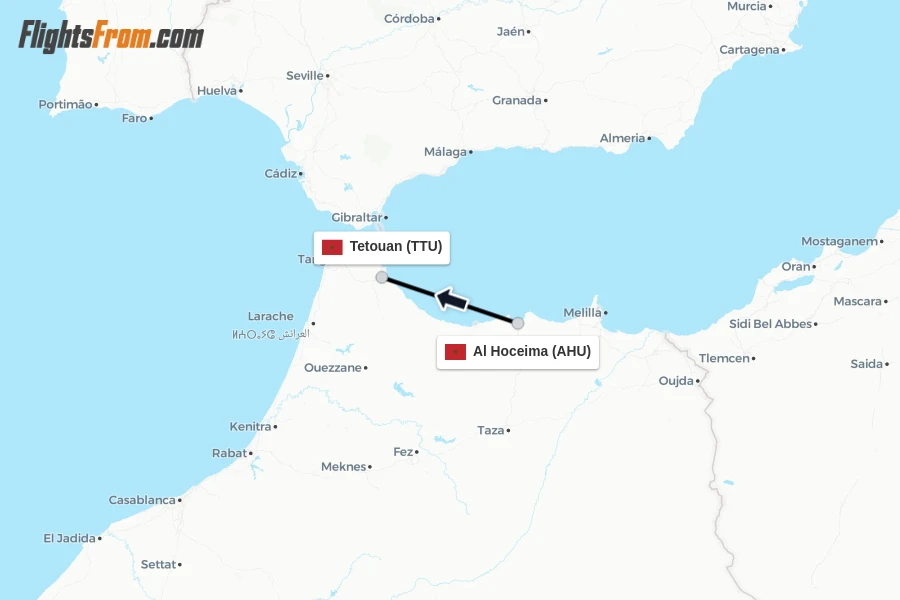 Flights from Al Hoceima to Tetouan route map