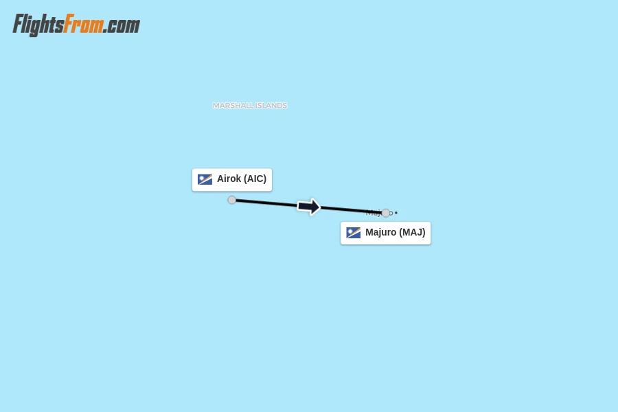 Flights from Airok to Majuro route map