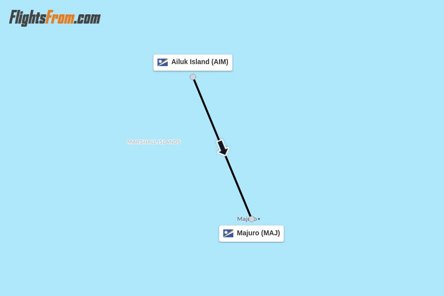 Flights from Ailuk Island to Majuro route map