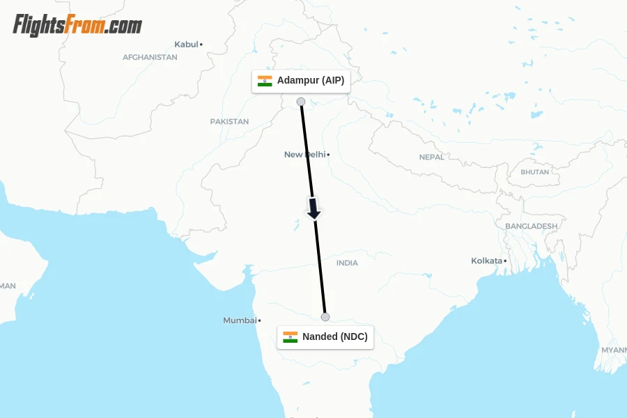 Flights from Adampur to Nanded route map