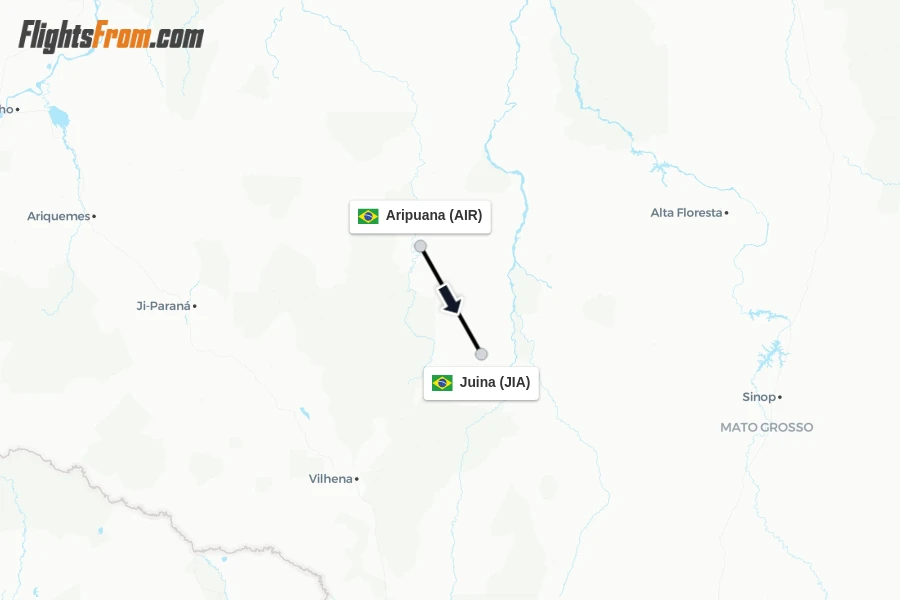 Flights from Aripuana to Juina route map