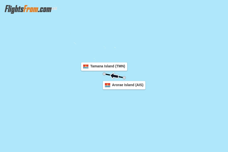 Flights from Arorae Island to Tamana Island route map