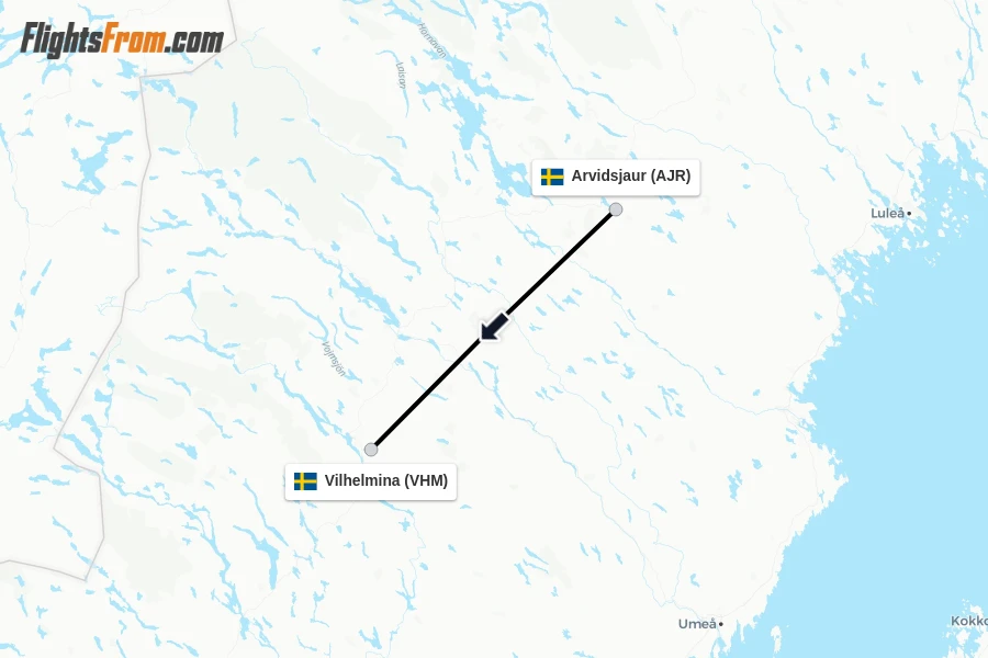 Flights from Arvidsjaur to Vilhelmina route map
