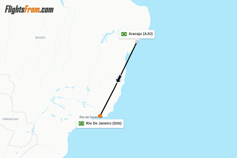 Flights from Aracaju to Rio De Janeiro route map