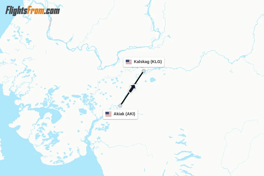 Flights from Akiak to Kalskag route map