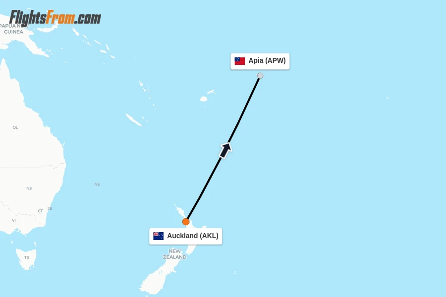 Flights from Auckland to Apia route map