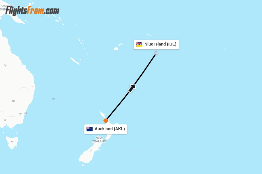 Flights from Auckland to Niue Island route map