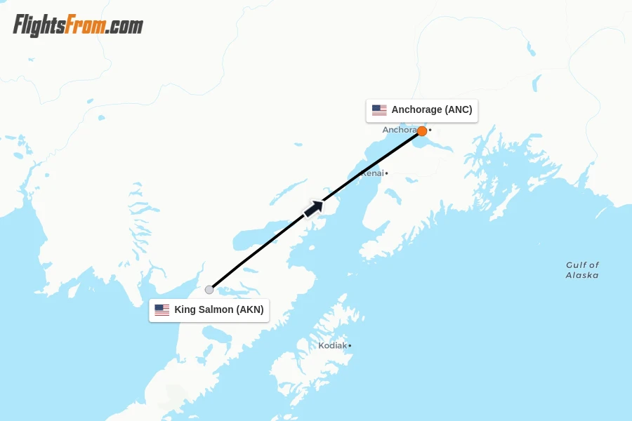 Flights from King Salmon to Anchorage route map