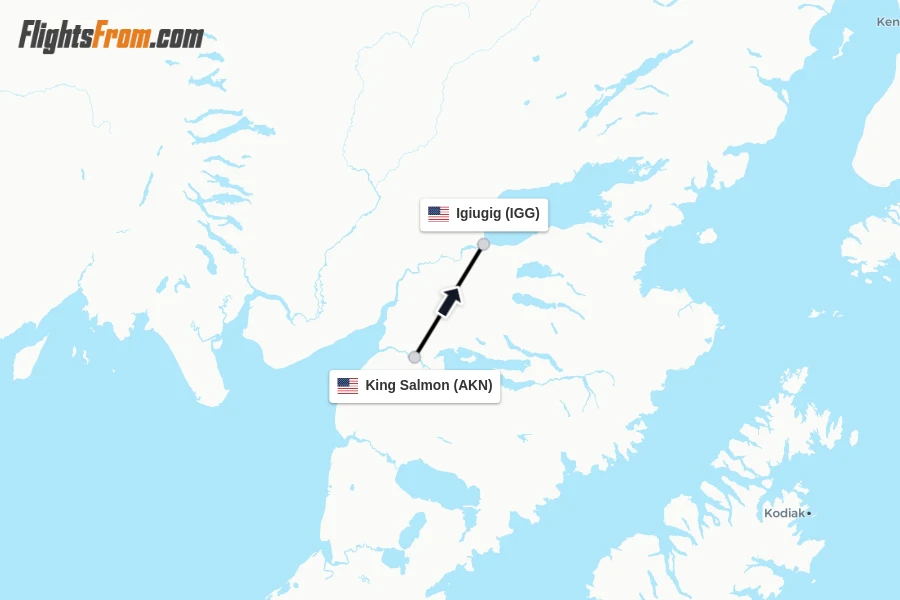 Flights from King Salmon to Igiugig route map