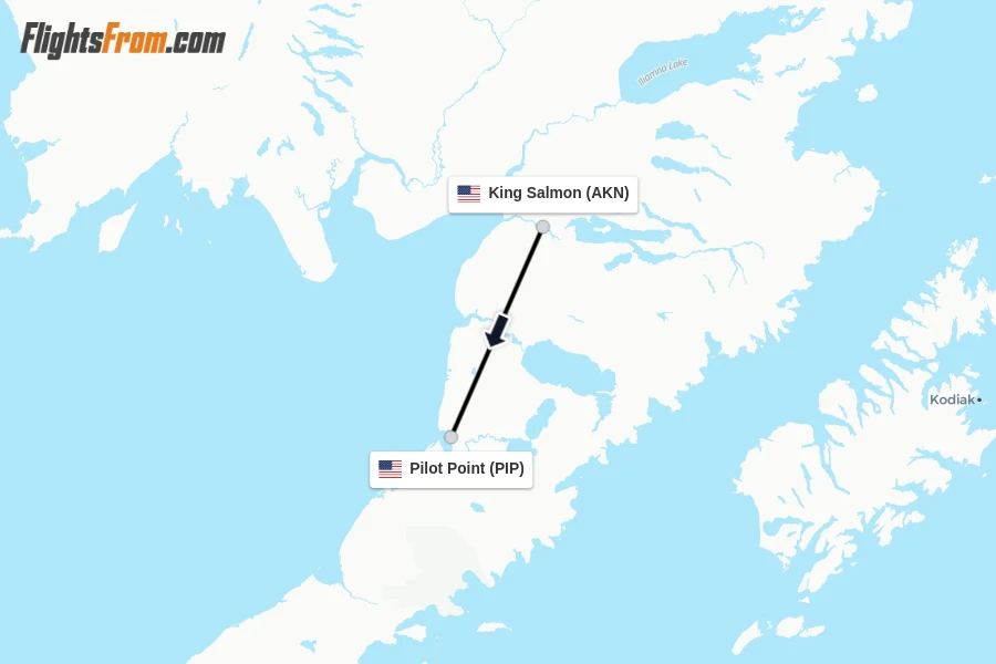 Flights from King Salmon to Pilot Point route map