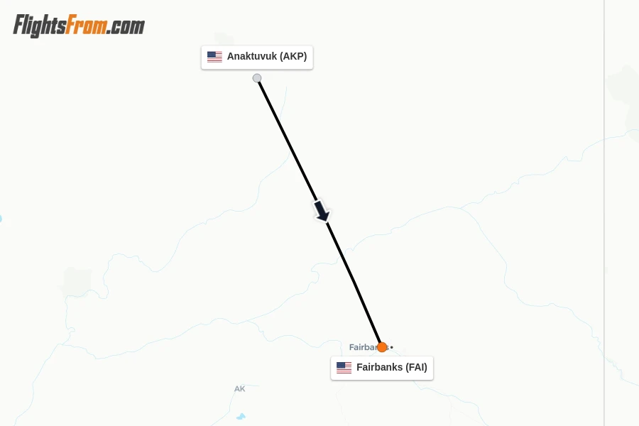 Flights from Anaktuvuk to Fairbanks route map
