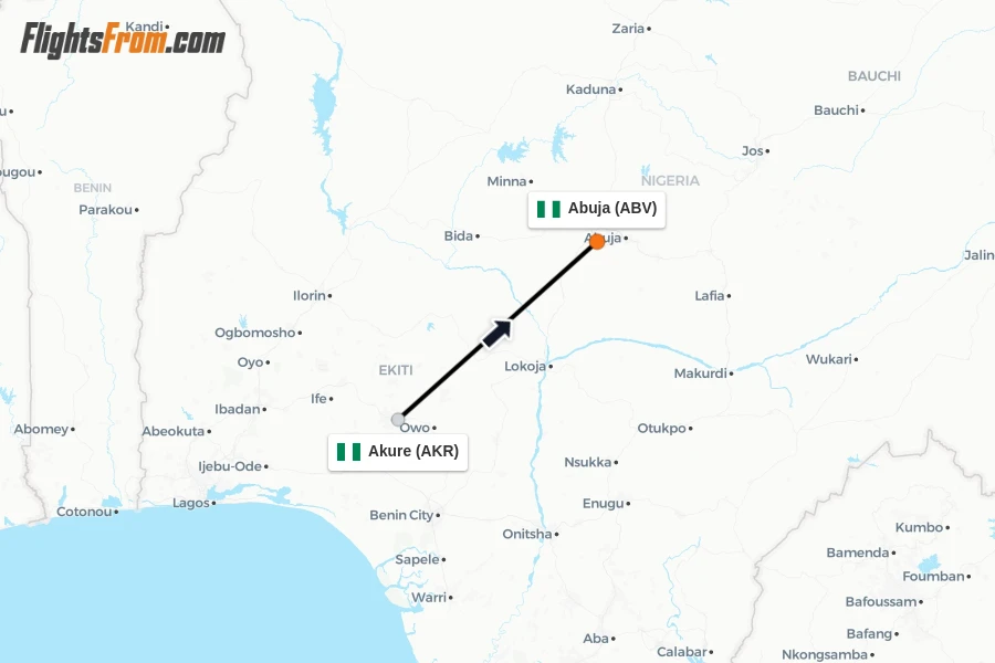 Flights from Akure to Abuja route map