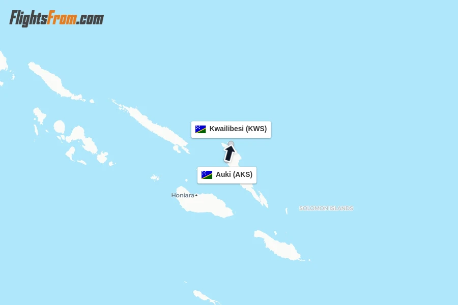 Flights from Auki to Kwailibesi route map