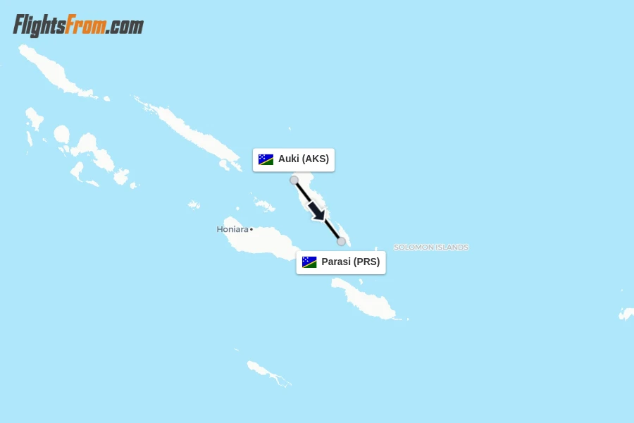 Flights from Auki to Parasi route map