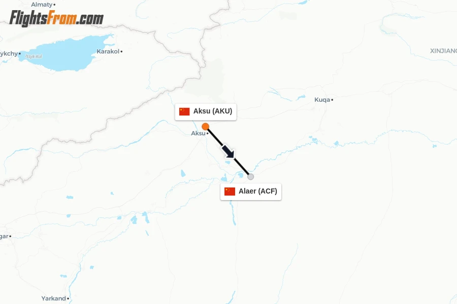 Flights from Aksu to Alaer route map