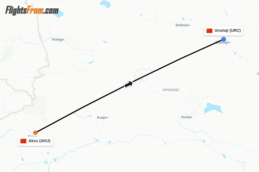 Flights from Aksu to Urumqi route map