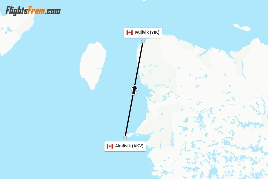 Flights from Akulivik to Ivujivik route map