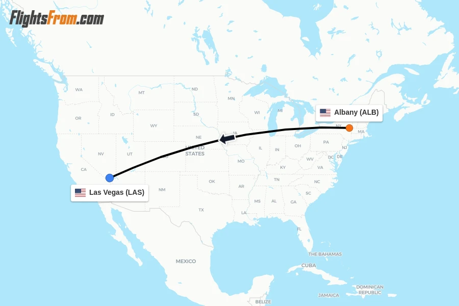 Flights from Albany to Las Vegas route map