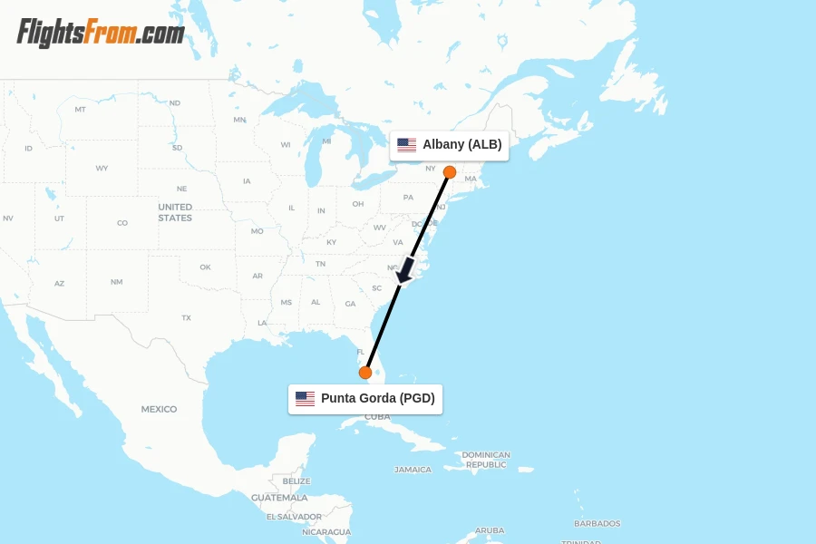 Flights from Albany to Punta Gorda route map