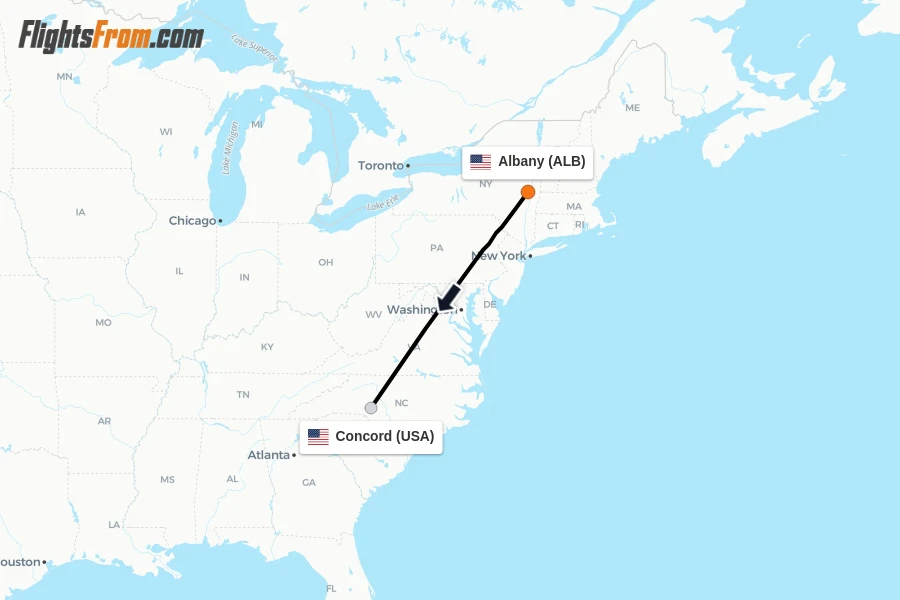 Flights from Albany to Concord route map