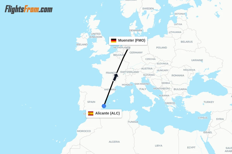 Flights from Alicante to Muenster route map