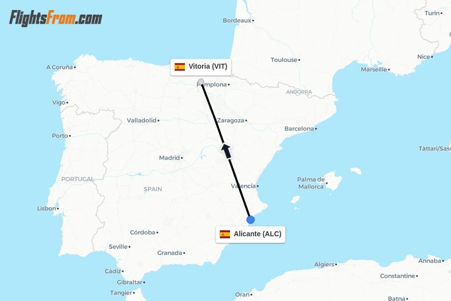 Flights from Alicante to Vitoria route map