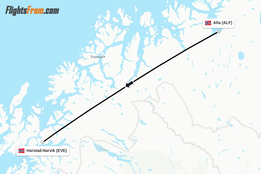 Flights from Alta to Harstad-Narvik route map