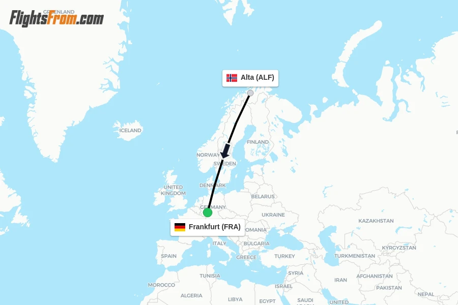 Flights from Alta to Frankfurt route map