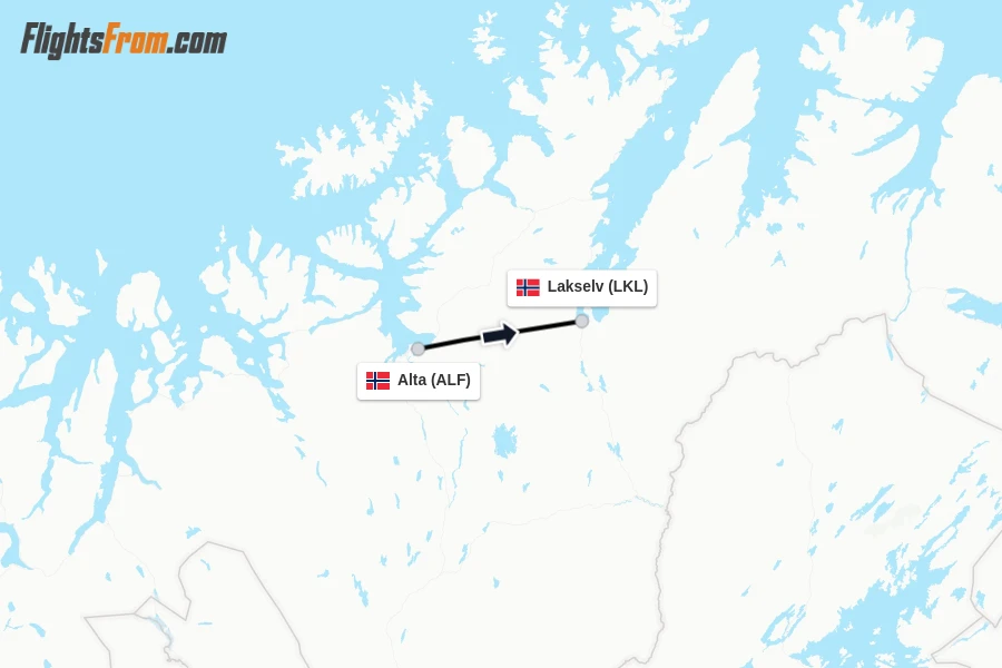 Flights from Alta to Lakselv route map