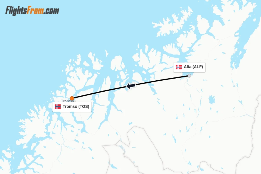 Flights from Alta to Tromso route map