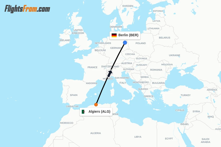 Flights from Algiers to Berlin route map