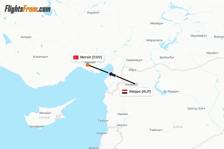 Flights from Aleppo to Mersin route map