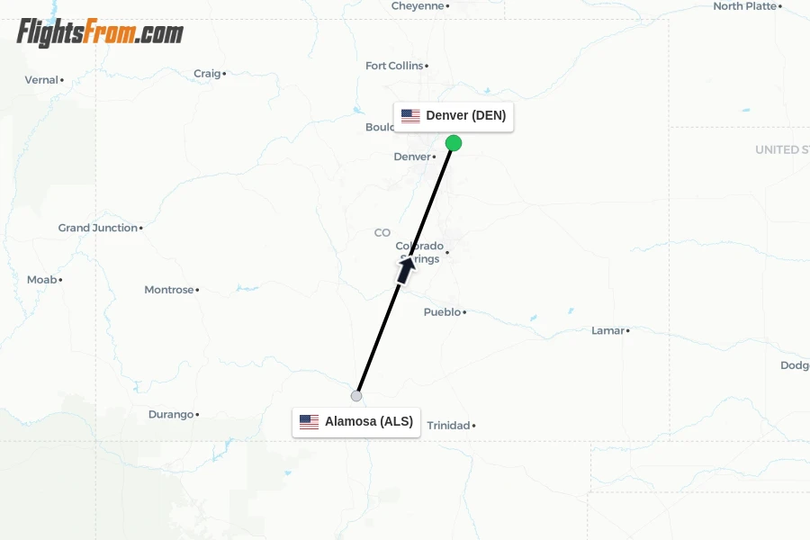 Flights from Alamosa to Denver route map