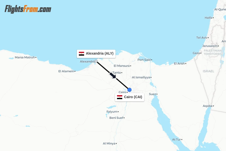 Flights from Alexandria to Cairo route map
