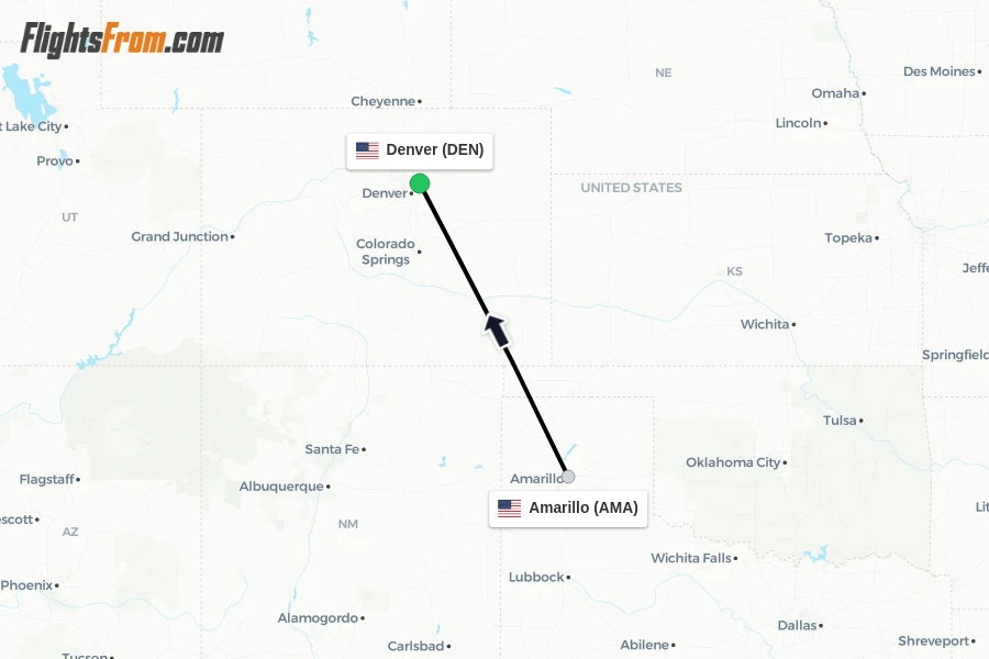Flights from Amarillo to Denver route map