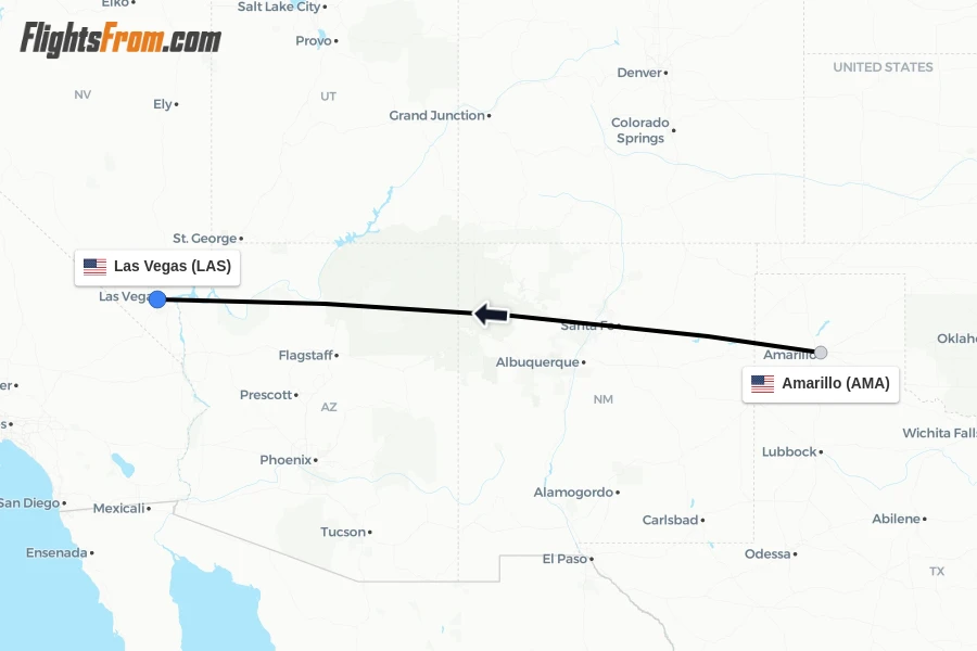 Flights from Amarillo to Las Vegas route map