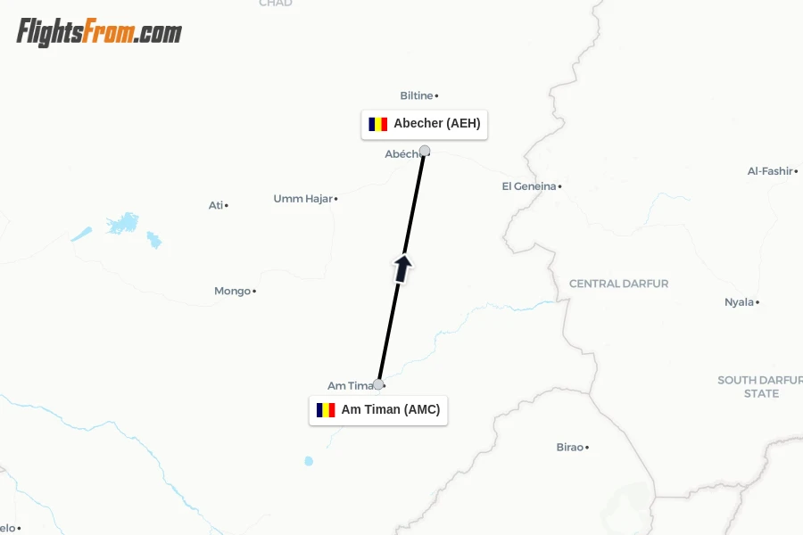 Flights from Am Timan to Abecher route map