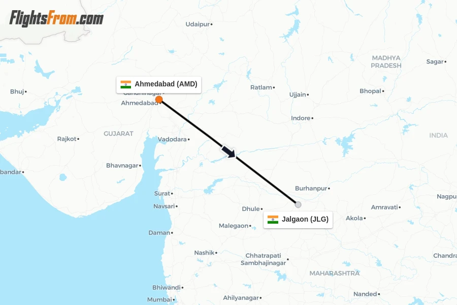 Flights from Ahmedabad to Jalgaon route map