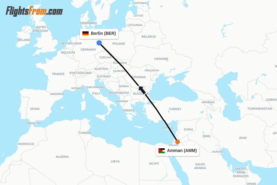 Flights from Amman to Berlin route map