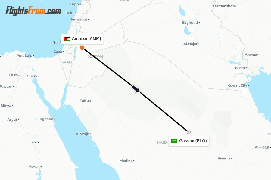 Flights from Amman to Gassim route map