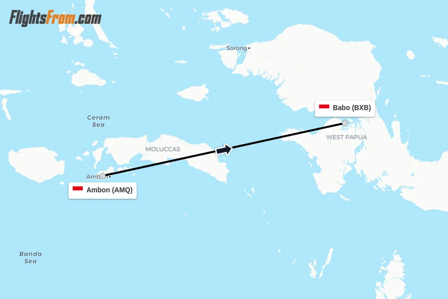 Flights from Ambon to Babo route map