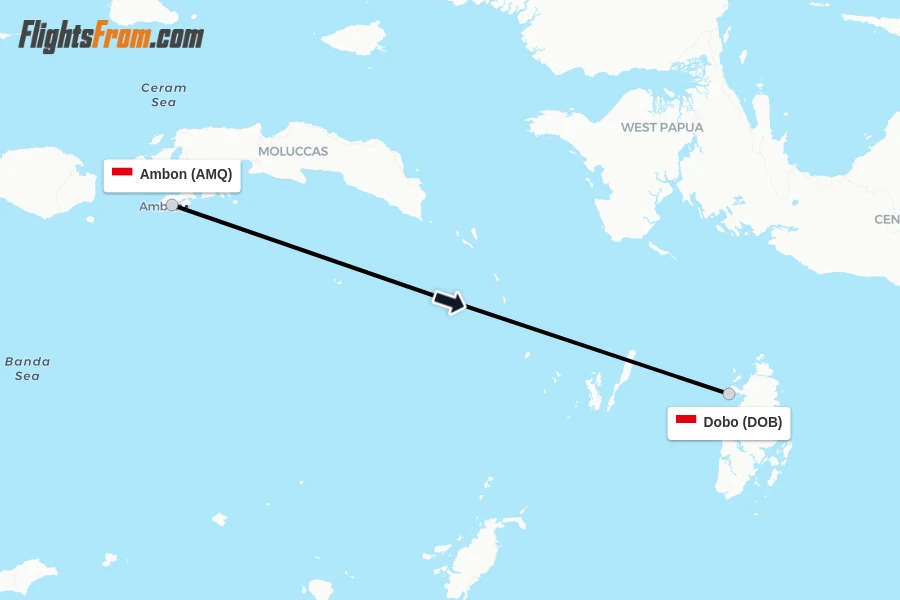 Flights from Ambon to Dobo route map
