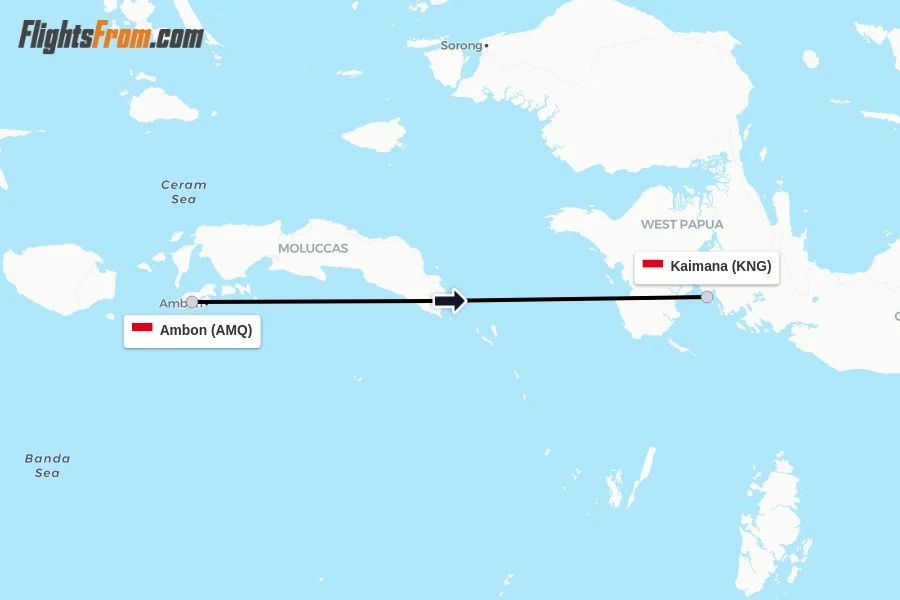 Flights from Ambon to Kaimana route map