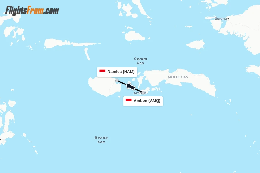 Flights from Ambon to Namlea route map