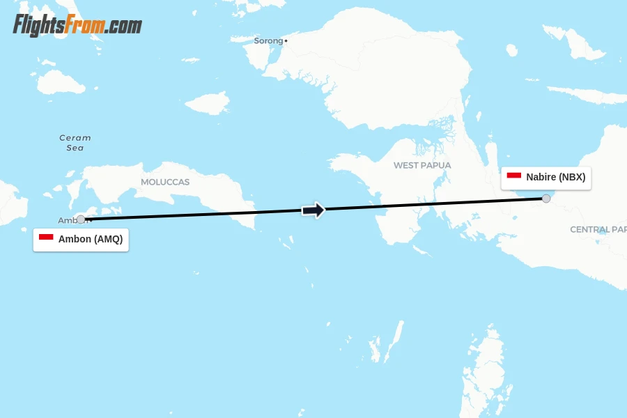 Flights from Ambon to Nabire route map